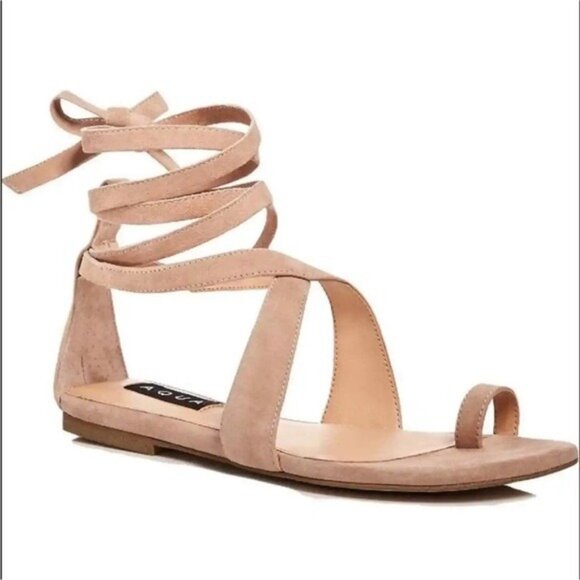 Aqua Shoes - Acubi mermaidcore fairycore Aqua Bay Suede Toe Sandals in Natural Size 5.5